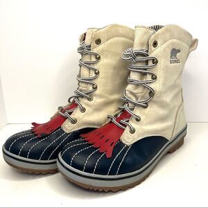 Sorel Tivoli Camp 18 Waterproof Snow Winter Duck Blue Tan Suede Womens Boots 7.5